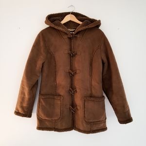 LL Bean Sherpa-Lined Toggle Faux-Suede Coat S